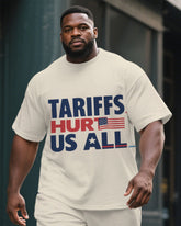 Men's Big & Tall TARIFFS HURT Saying Printed Casual Short Sleeve T-Shirt Short Two-Piece Suit